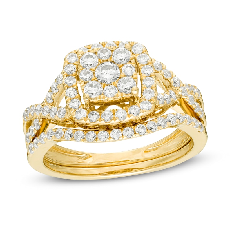 Main Image 1 of 1 CT. T.W. Diamond Double Cushion Frame Twist Bridal Set in 10K Gold