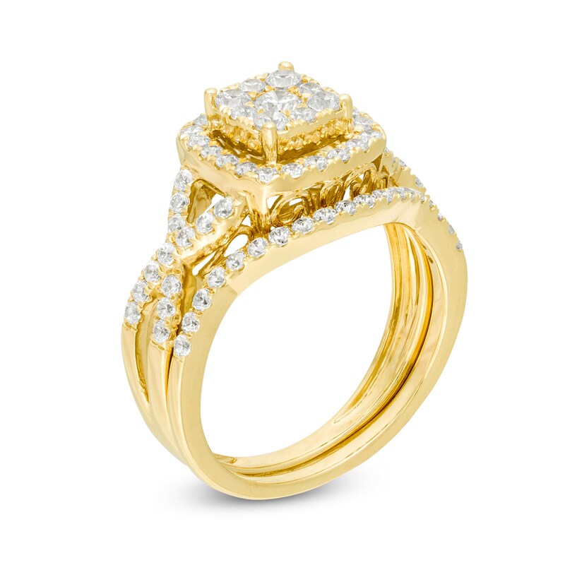 Main Image 2 of 1 CT. T.W. Diamond Double Cushion Frame Twist Bridal Set in 10K Gold