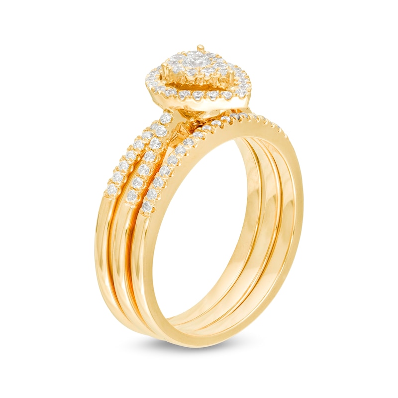 Main Image 2 of 1/2 CT. T.W. Composite Diamond Pear-Shaped Frame Three Piece Bridal Set in 10K Gold