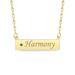 Simulated Birthstone and Engravable Name Bar Necklace (1 Line and Stone)
