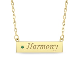 Simulated Birthstone and Engravable Name Bar Necklace (1 Line and Stone)