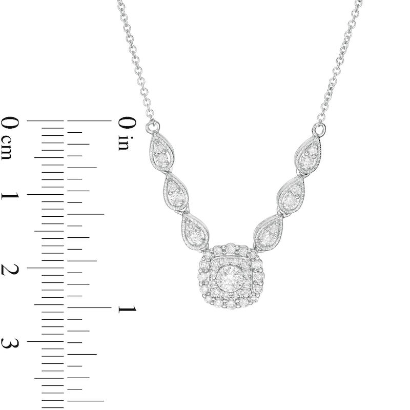 3/8 CT. T.W. Diamond Scalloped Cushion Frame Necklace in 10K White Gold