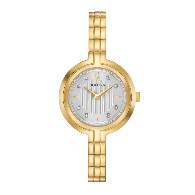 Main Image 1 of Ladies' Bulova Rhapsody Diamond Accent Gold-Tone IP Watch with Silver-Tone Dial (Model: 97P144)