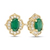 Thumbnail Image 0 of Oval Emerald and White Sapphire Quatrefoil Frame Vintage-Style Stud Earrings in 10K Gold