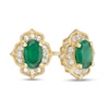 Thumbnail Image 1 of Oval Emerald and White Sapphire Quatrefoil Frame Vintage-Style Stud Earrings in 10K Gold