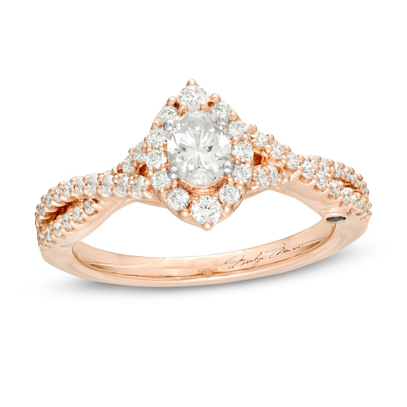 Marilyn Monroe™ Collection 3/4 CT. T.W. Oval Diamond Frame Twist Vintage-Style Engagement Ring in 14K Rose Gold