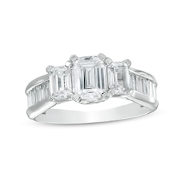 3 CT. T.W. Certified Emerald-Cut Diamond Past Present Future® Engagement Ring in 14K White Gold (I/SI2)