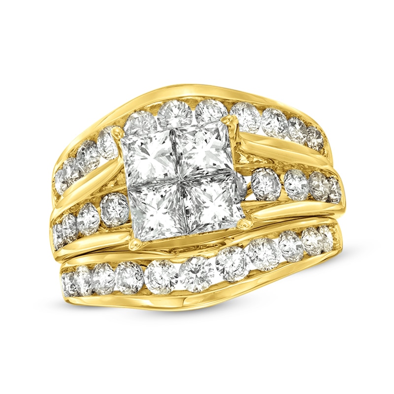 Main Image 1 of 3-3/8 CT. T.W. Quad Princess-Cut Diamond Bridal Set in 14K Gold