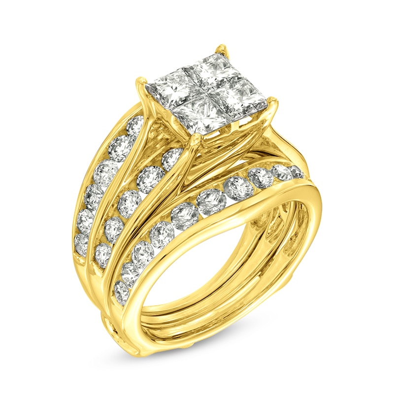 Main Image 2 of 3-3/8 CT. T.W. Quad Princess-Cut Diamond Bridal Set in 14K Gold