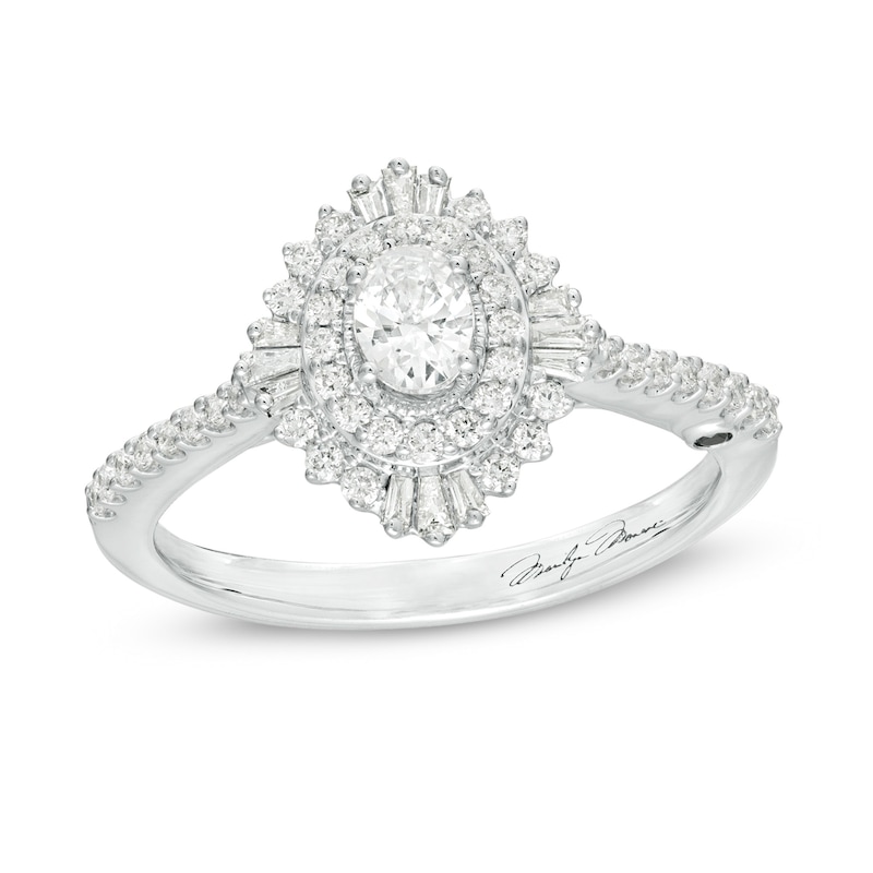 Marilyn Monroe™ Collection 5/8 CT. T.W. Oval Diamond Double Frame Starburst Engagement Ring in 14K White Gold