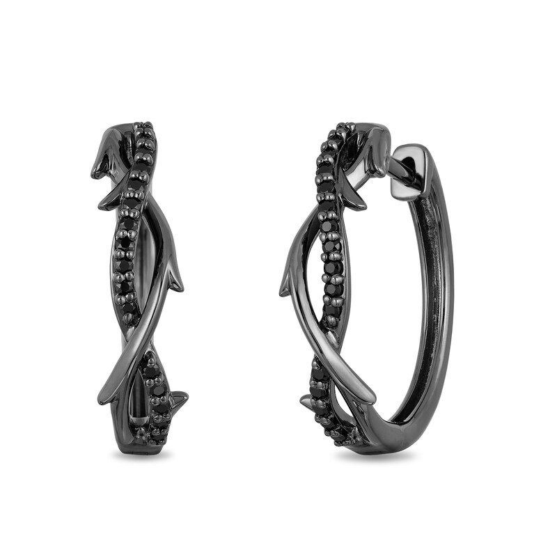 Main Image 1 of Enchanted Disney Villains Maleficent 1/5 CT. T.W. Black Diamond Hoop Earrings in Black Rhodium Sterling Silver