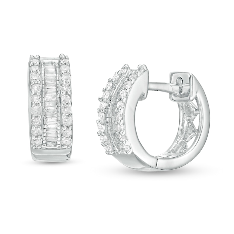 Main Image 1 of 1/4 CT. T.W. Diamond Huggie Hoop Earrings in Sterling Silver