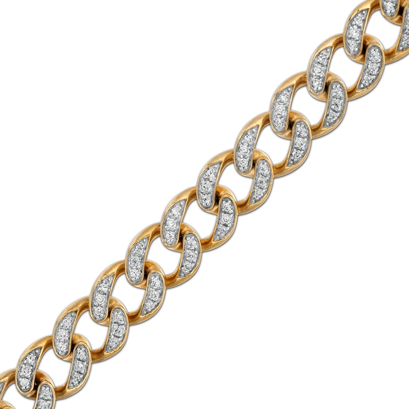 Men's Cuban Curb Chain Bracelet 2 ct tw Diamonds 10K Yellow Gold 8.5