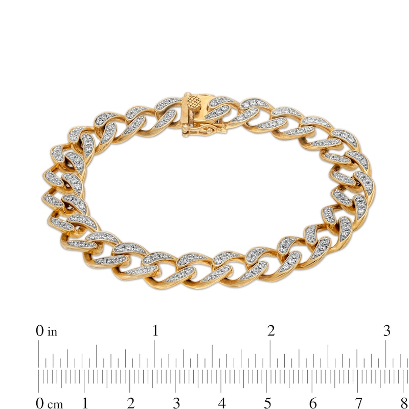 Main Image 4 of Men's 2-5/8 CT. T.W. Diamond Curb Chain Link Bracelet in 10K Gold - 8.5"