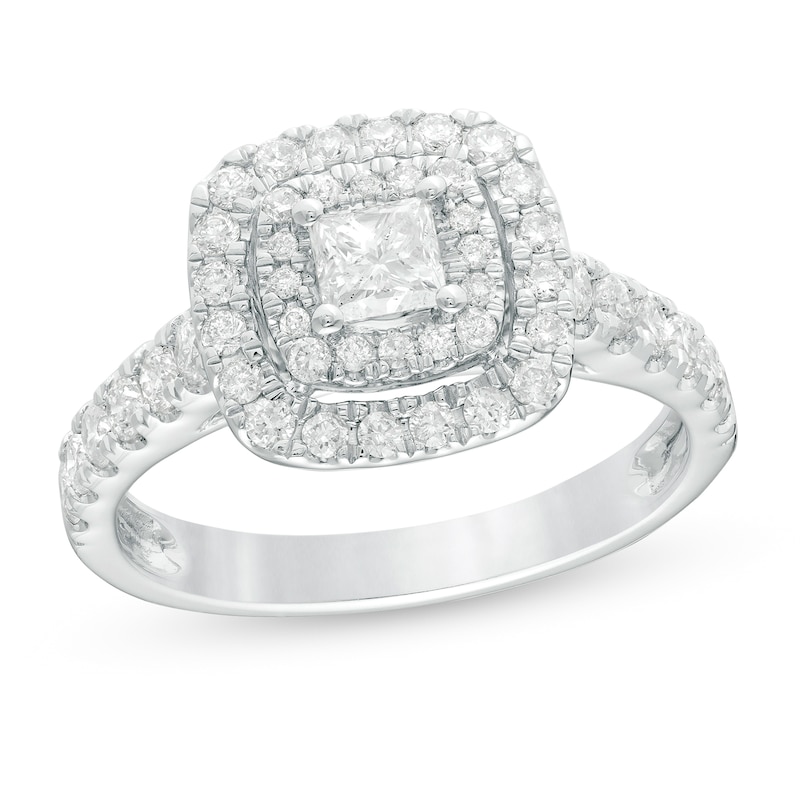 Main Image 1 of 1 CT. T.W. Princess-Cut Diamond Double Frame Engagement Ring in 14K White Gold