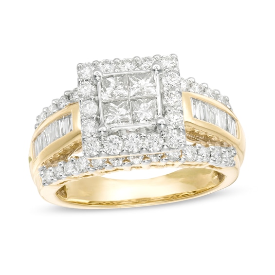 1 3/4 Ct. T.w. Quad Princess Cut Diamond Frame Engagement Ring In 14k Gold