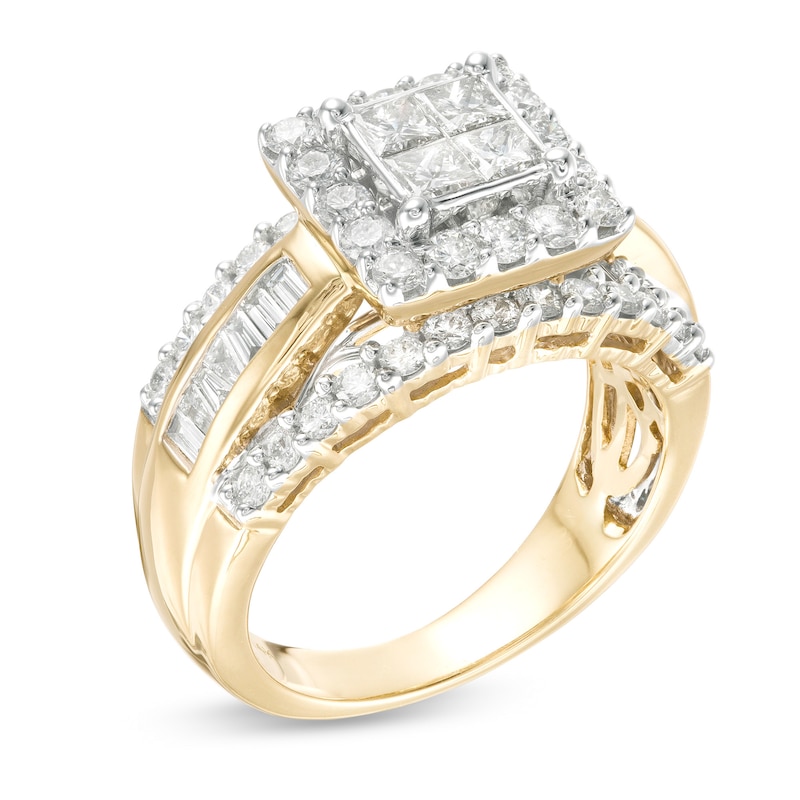 Main Image 2 of 1-3/4 CT. T.W. Quad Princess-Cut Diamond Frame Engagement Ring in 14K Gold