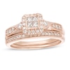 Thumbnail Image 0 of 1/2 CT. T.W. Quad Princess-Cut Diamond Frame Vintage-Style Bridal Set in 10K Rose Gold