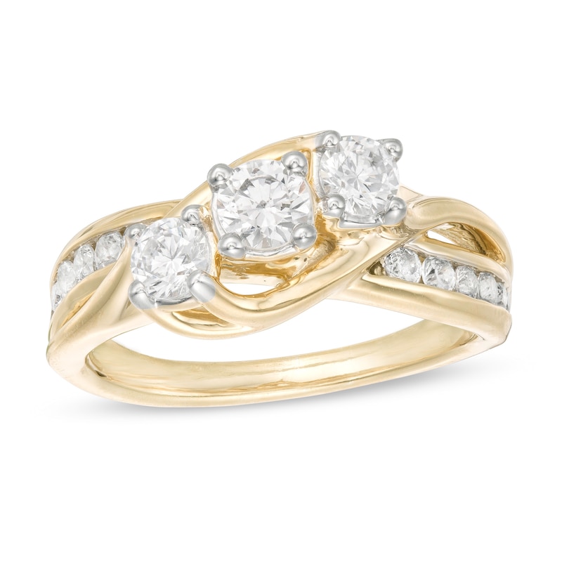 1 CT. T.W. Princess-Cut Diamond Past Present Future® Bypass Shank Engagement Ring in 14K Gold