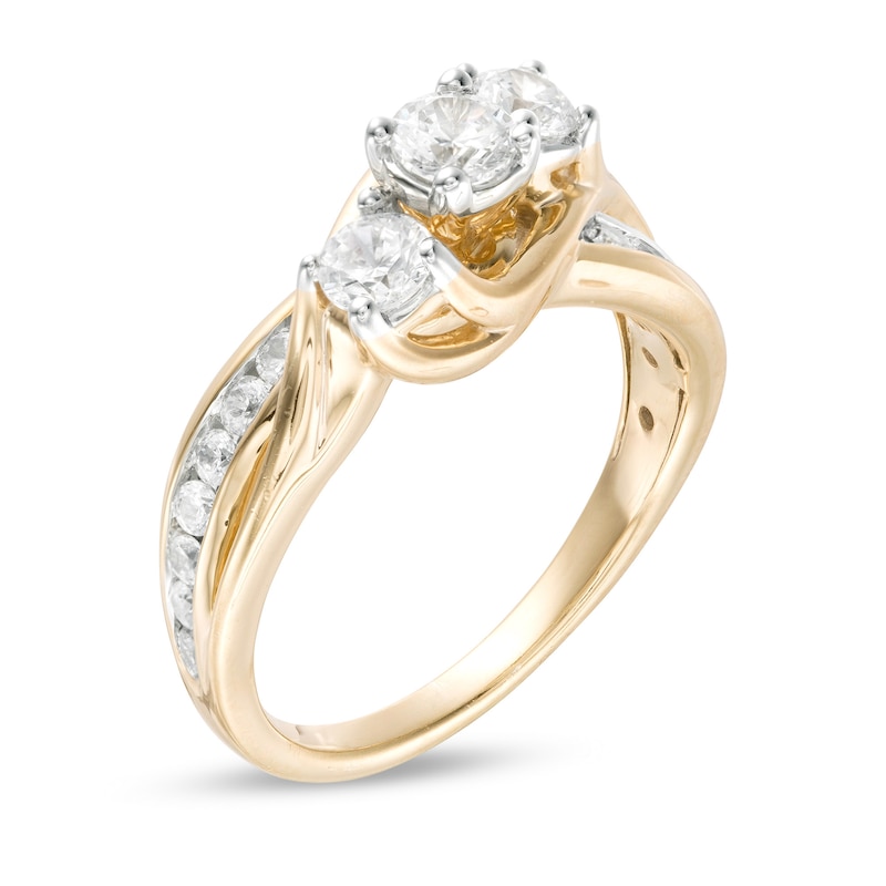 Main Image 2 of 1 CT. T.W. Princess-Cut Diamond Past Present Future® Bypass Shank Engagement Ring in 14K Gold