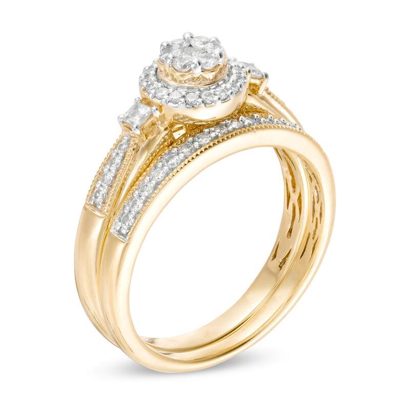 Main Image 2 of 1/2 CT. T.W. Composite Diamond Frame Vintage-Style Bridal Set in 10K Gold