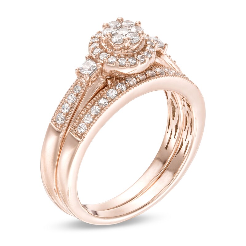 Main Image 2 of 1/2 CT. T.W. Composite Diamond Frame Vintage-Style Bridal Set in 10K Rose Gold