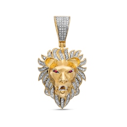 Men's 1/5 CT. T.W. Diamond and Lab-Created Ruby Lion Head Necklace Charm in 10K Gold