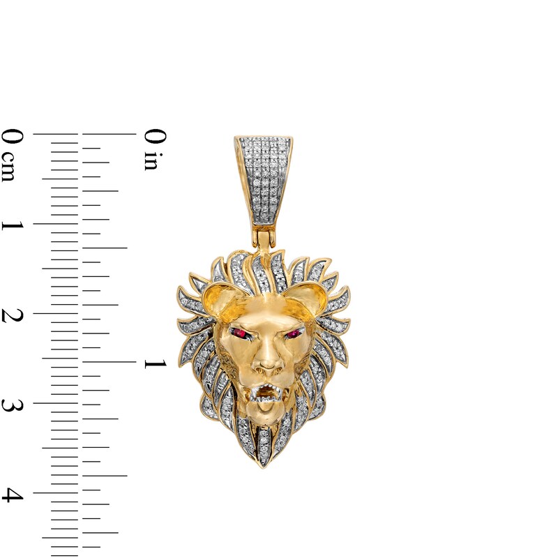 Main Image 2 of Men's 1/5 CT. T.W. Diamond and Lab-Created Ruby Lion Head Necklace Charm in 10K Gold