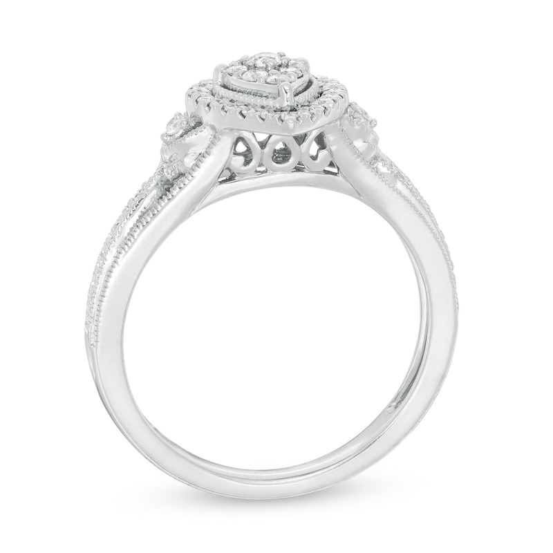 1/4 CT. T.W. Composite Diamond Pear-Shaped Frame Vintage-Style Engagement Ring in 10K White Gold