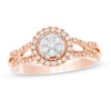 Thumbnail Image 0 of 1/4 CT. T.W. Composite Diamond Frame Twist Vintage-Style Engagement Ring in 10K Rose Gold