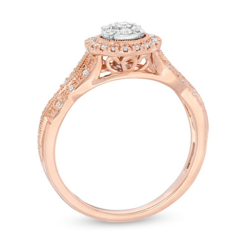 Main Image 2 of 1/4 CT. T.W. Composite Diamond Frame Twist Vintage-Style Engagement Ring in 10K Rose Gold