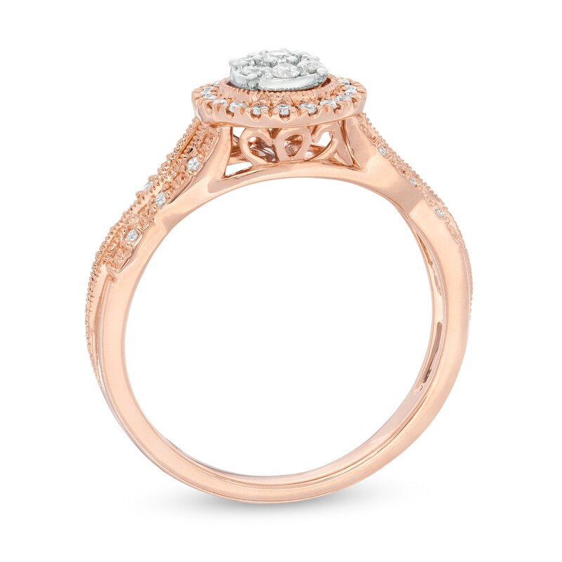 1/4 CT. T.W. Composite Diamond Frame Twist Vintage-Style Engagement Ring in 10K Rose Gold