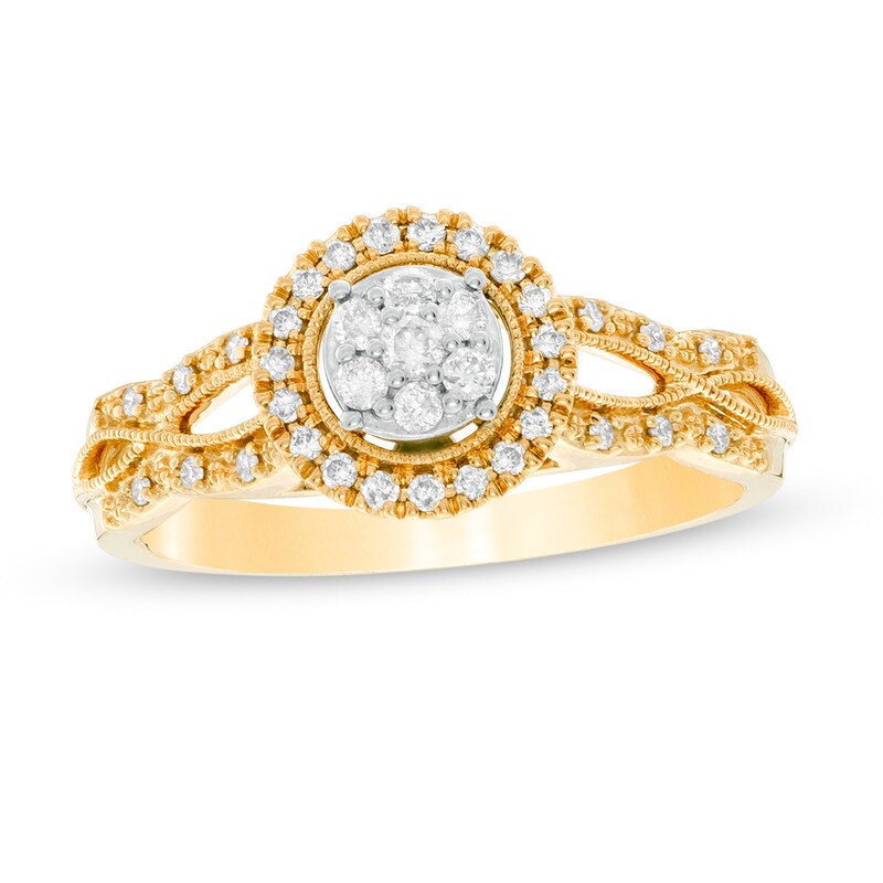 1/4 CT. T.W. Composite Diamond Frame Twist Vintage-Style Engagement Ring in 10K Gold