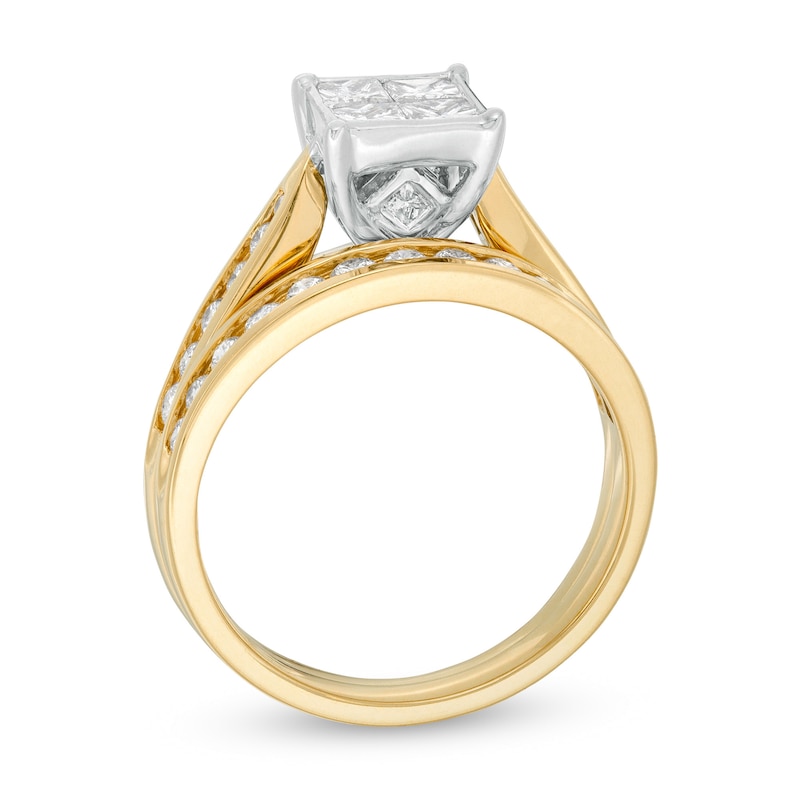 Main Image 2 of 1-1/4 CT. T.W. Quad Princess-Cut Diamond Bridal Set in 14K Gold