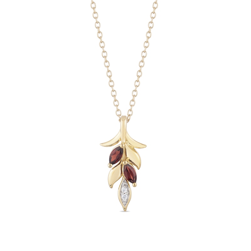 Main Image 1 of Enchanted Disney Anna Marquise Rhodolite Garnet and Diamond Accent Wheat Pendant in 10K Gold - 19"