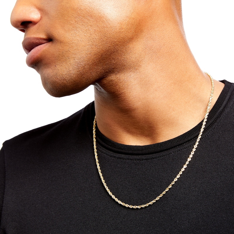 Main Image 2 of Men's 3.0mm Glitter Rope Chain Necklace in Solid 14K Gold - 22"