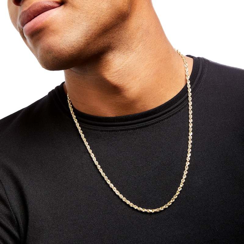 Men's 3.85mm Glitter Rope Chain Necklace in Solid 14K Gold - 24"