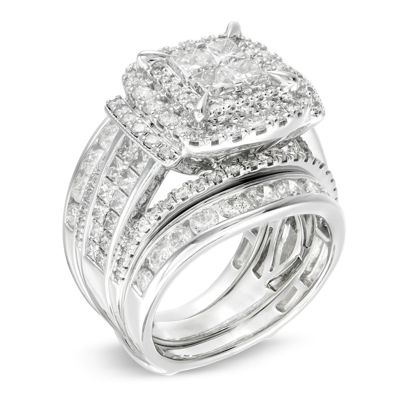 4 CT. T.W. Quad Princess-Cut Diamond Frame Bridal Set in 14K White Gold