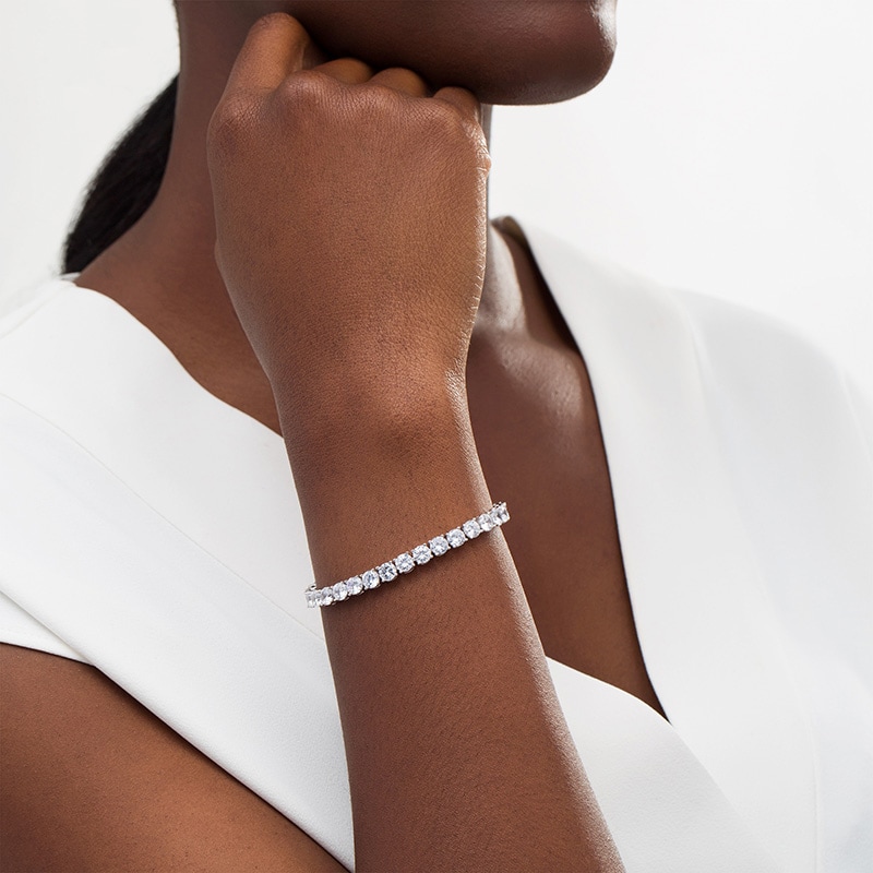Main Image 2 of 5.0mm White Lab-Created Sapphire Tennis Bracelet in Sterling Silver - 7.5"