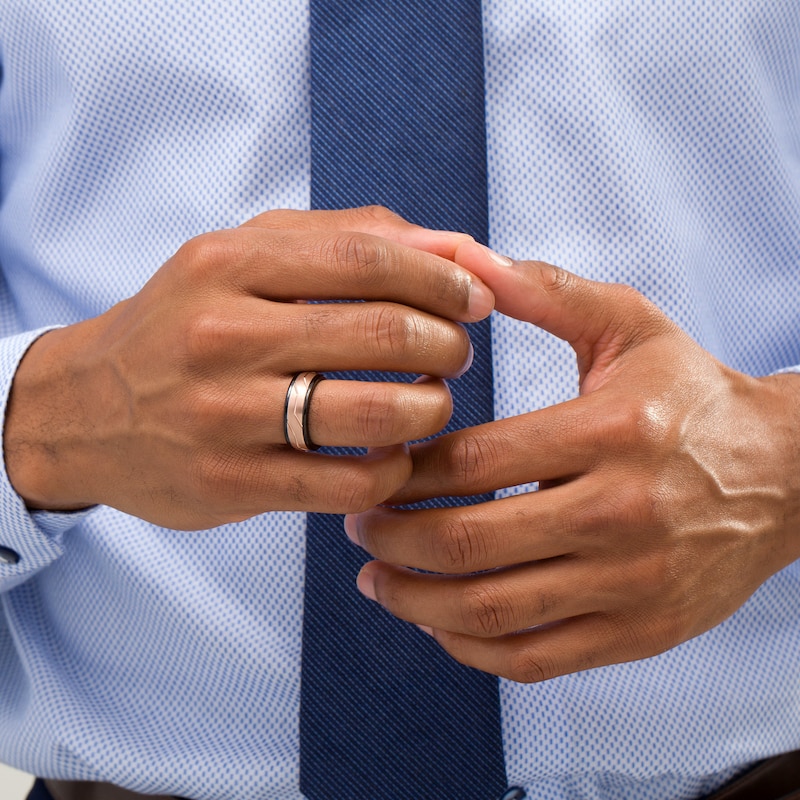 Main Image 2 of Triton Men's 8.0mm Multi-Finish Zig-Zag Groove Comfort Fit Wedding Band in Black and Rose Tungsten