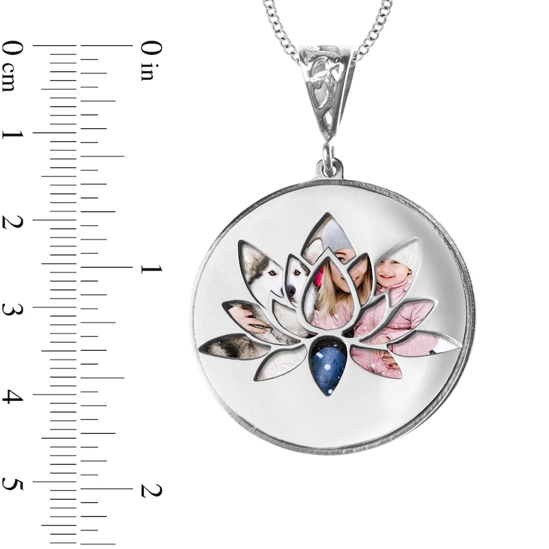 Main Image 4 of Engravable Photo Lotus Flower Swivel Disc Pendant in Sterling Silver (1 Image and 4 Lines)