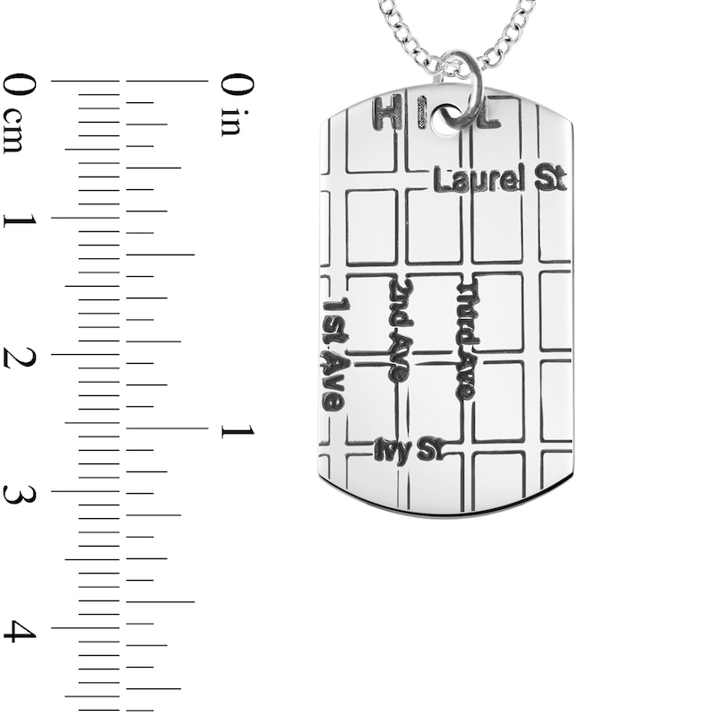 Main Image 4 of Engravable Map Dog Tag Pendant in Sterling Silver (1 Address and 4 Lines)