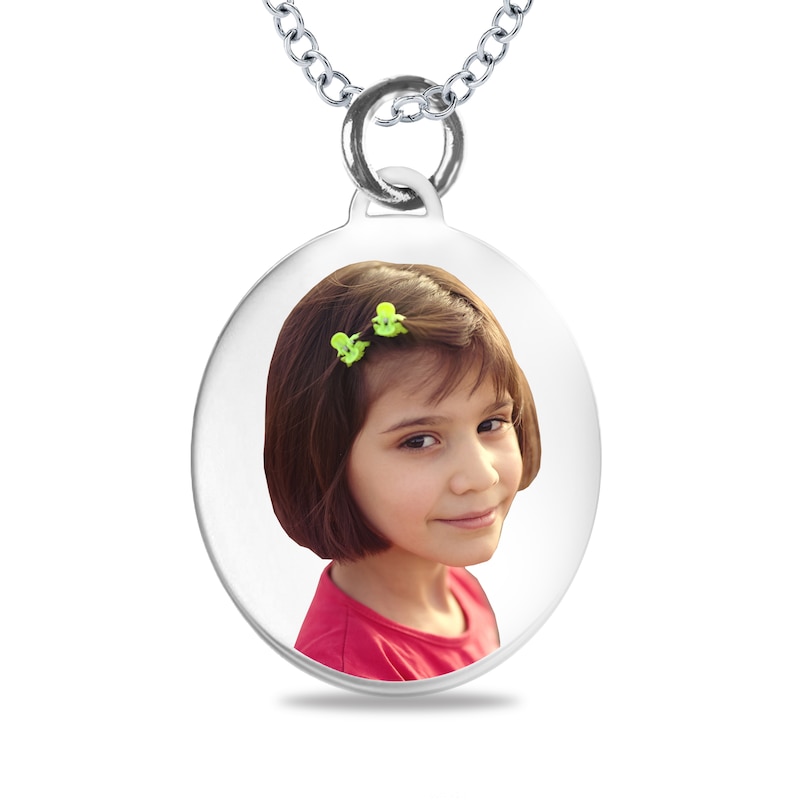 Main Image 1 of Small Engravable Photo Oval Pendant in Sterling Silver (1 Image and 2 Lines)