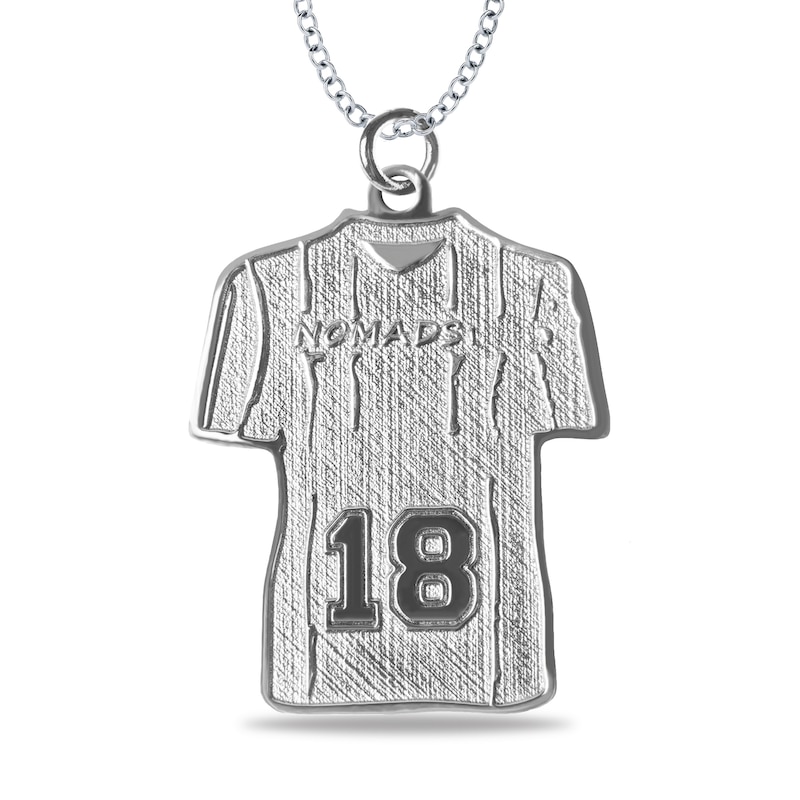 Main Image 1 of Engravable Name and Number Textured Soccer Jersey Sport Pendant in Sterling Silver (1 Number and 2 Lines)