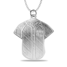 Engravable Player Name and Number Textured Baseball Jersey Sport Pendant in Sterling Silver (1 Number and Line)