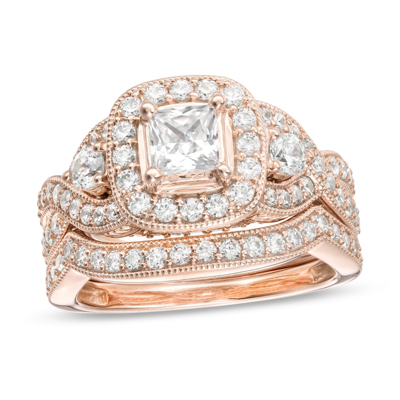 2 CT. T.W. Princess-Cut Diamond Twist Shank Vintage-Style Bridal Set in 14K Rose Gold