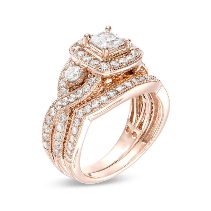 Main Image 2 of 2 CT. T.W. Princess-Cut Diamond Twist Shank Vintage-Style Bridal Set in 14K Rose Gold