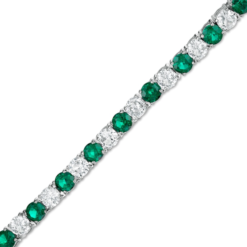 Main Image 1 of 4.0mm Lab-Created Emerald and White Sapphire Alternating Tennis Bracelet in Sterling Silver - 7.5"