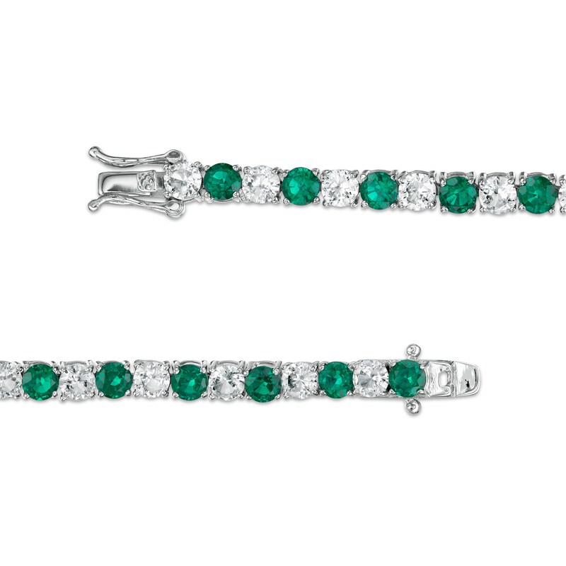 Main Image 3 of 4.0mm Lab-Created Emerald and White Sapphire Alternating Tennis Bracelet in Sterling Silver - 7.5"