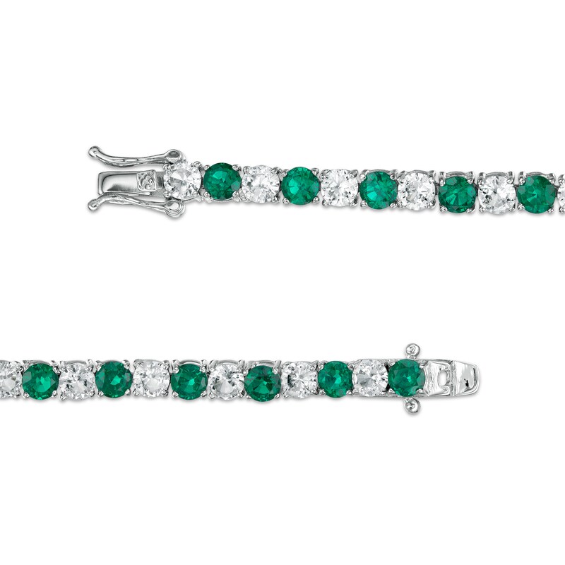 4.0mm Lab-Created Emerald and White Sapphire Alternating Tennis Bracelet in Sterling Silver - 7.5"